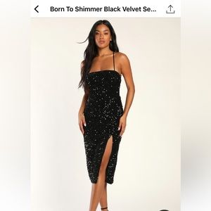 Born to Shimmer Black Velvet Sequin Lace Up Midi Dress
